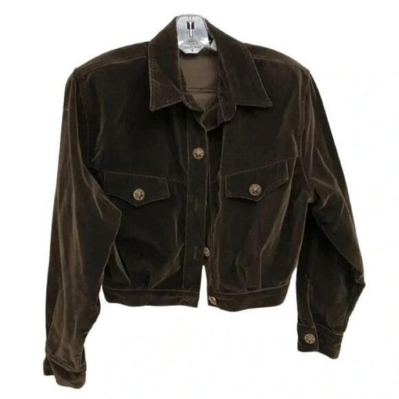 Vintage Opal by Lorraine Wardy Brown Velvet Cotton 2-Piece Set – Cropped Jacket - Picture 3 of 8